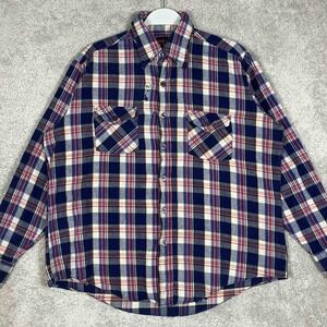 Vintage Kingsport Sanforized Mens Blue Plaid Cotton Flannel Shirt Size Large 16
